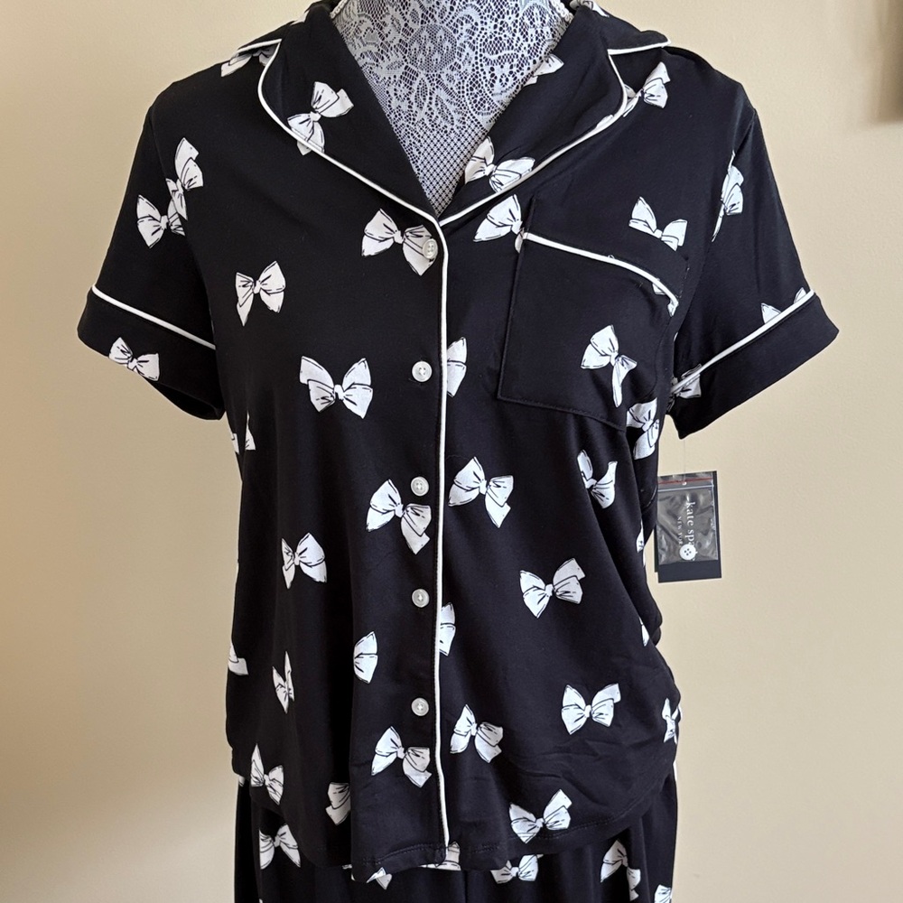 NWT Kate Spade Black and White Bow Pajama Set